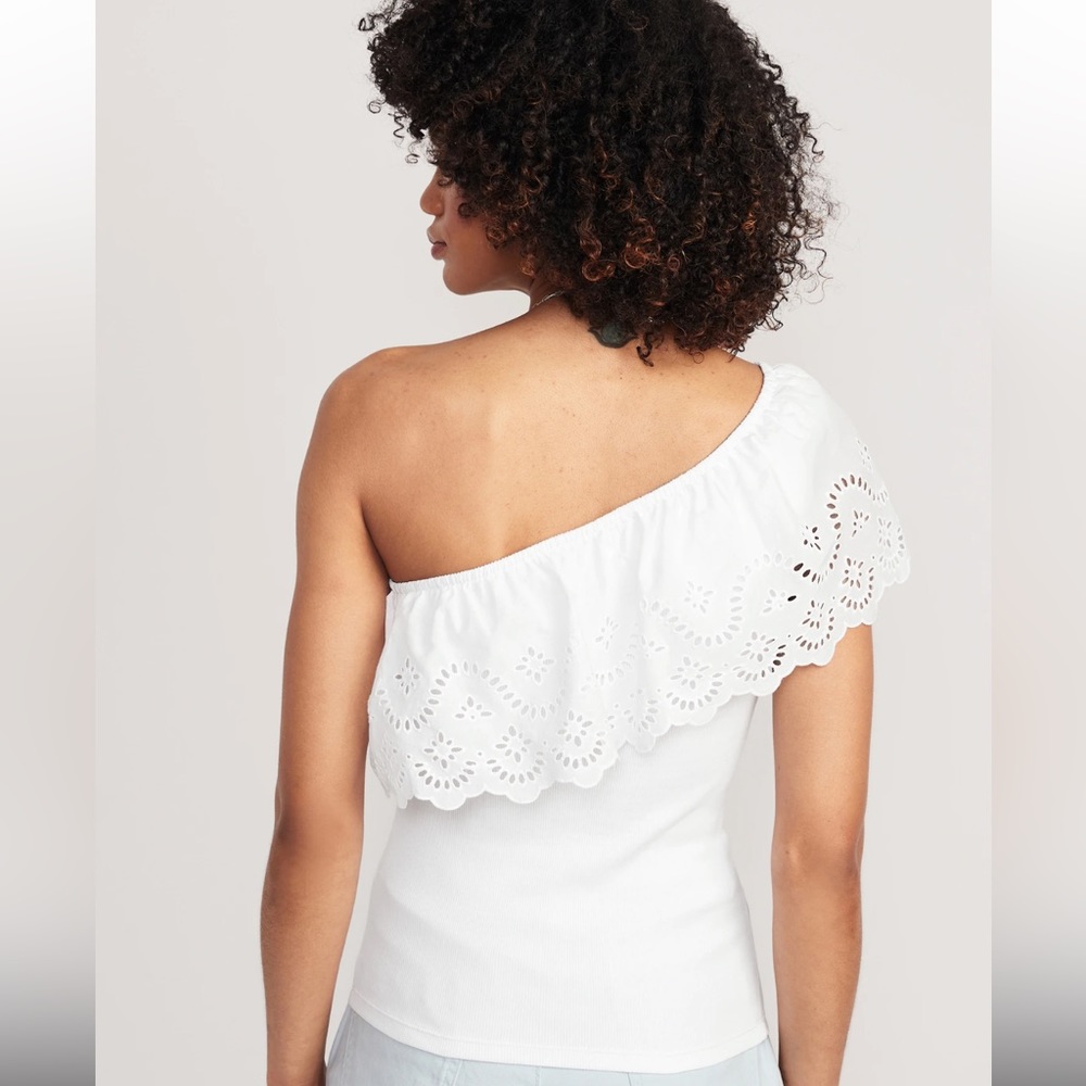 Old Navy Eyelet One-Shoulder Paneled Rib-Knit Top - Picture 3 of 8